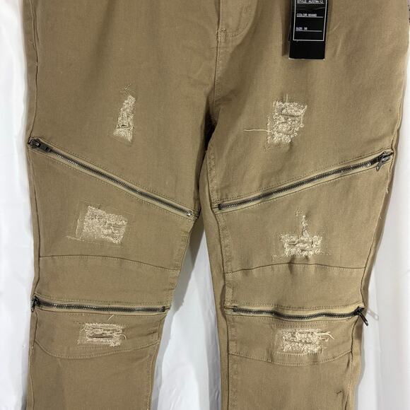 True Rock Men’s Ripped Jeans Tan Distressed Denim Size 38x30 - Picture 3 of 4